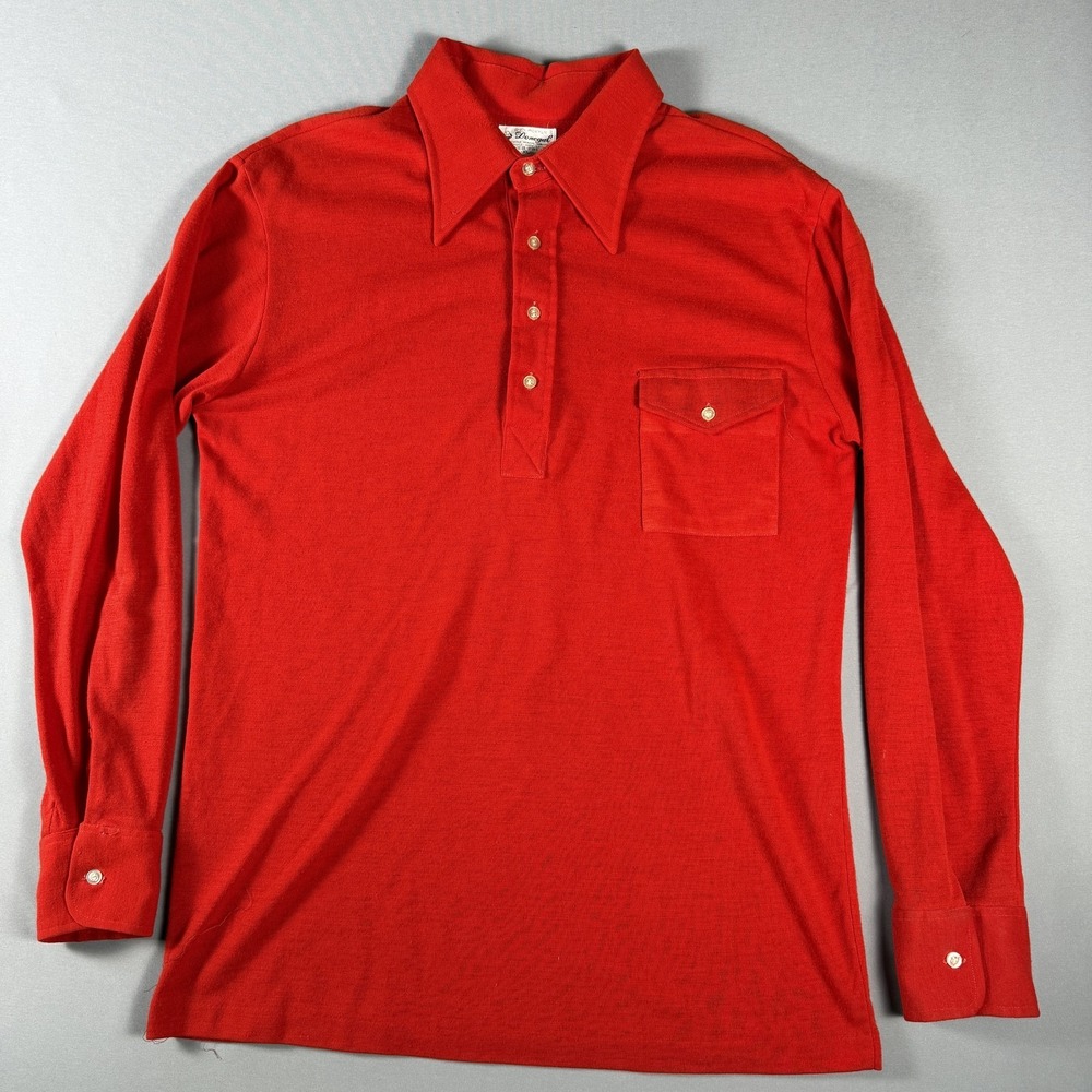 Vintage Donegal Pullover Shirt Mens XL Wide Collar Long Sleeve 70s Mod Acrylic